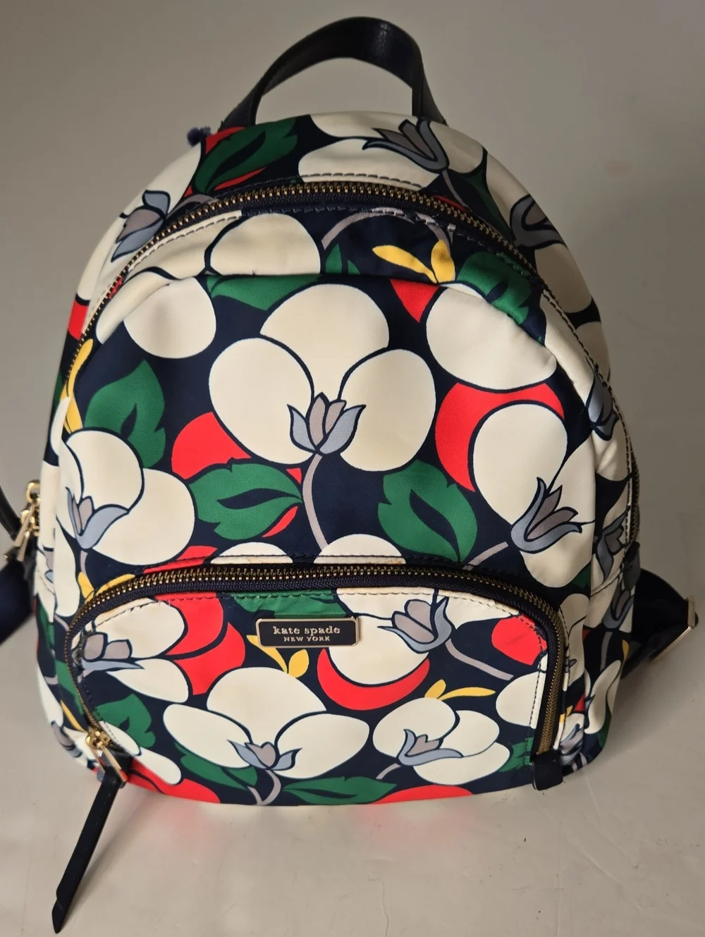 Kate Spade Floral Mini Backpack in Navy, White, Red & Green